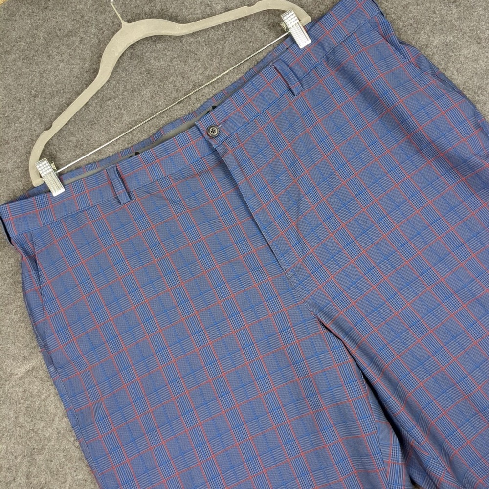 GRANDSLAM Mens Sz 44 Plaid Golf Shorts Blue Red Polyester Spandex Flat Front